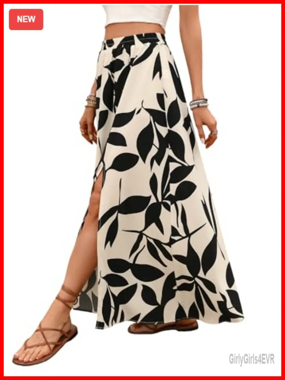 Women's Boho Floral Maxi Skirt High Waist High Slit Long Skirt Summer Beach